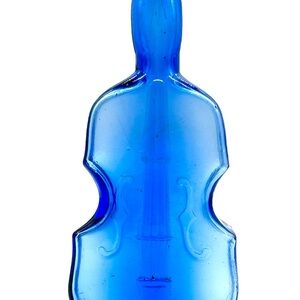 Vintage Cobalt Blue Violin Shaped Glass Bottle Decanter Cork Stopper Music Theme